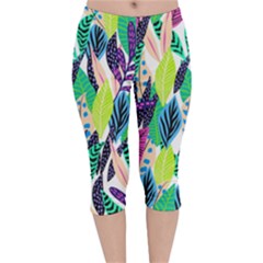 Leaves Drawing Pattern Nature Velvet Capri Leggings  by Simbadda