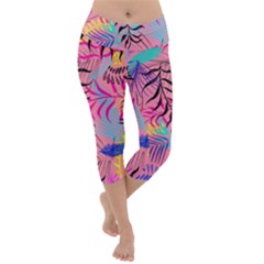 Illustration Reason Leaves Design Lightweight Velour Capri Yoga Leggings by Simbadda