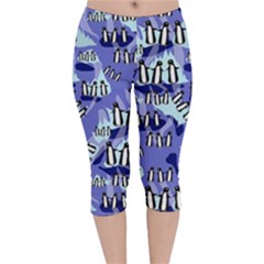 Penguins Pattern Velvet Capri Leggings  by bloomingvinedesign