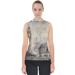 London Westminster Bridge Building Mock Neck Shell Top by Wegoenart