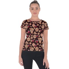 Pizza Pattern Short Sleeve Sports Top  by bloomingvinedesign