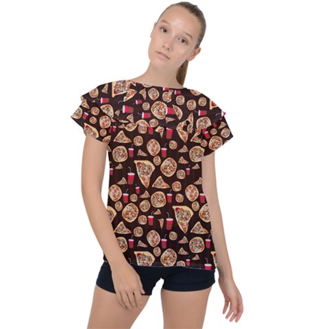 Pizza Pattern Ruffle Collar Chiffon Blouse by bloomingvinedesign