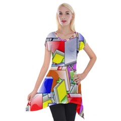 Books Pattern Reading Wallpaper Short Sleeve Side Drop Tunic