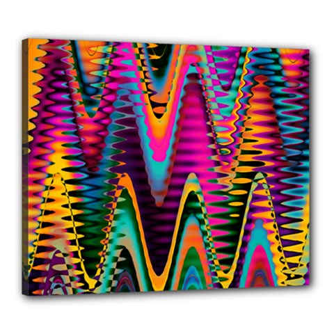 Multicolored Wave Distortion Zigzag Chevrons 2 Background Color Solid Black Canvas 24  X 20  (stretched) by EDDArt