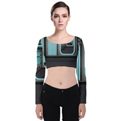 Explore Outer Space Sci Fi Fantasy Velvet Long Sleeve Crop Top