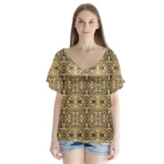 Aztec 4 V-neck Flutter Sleeve Top