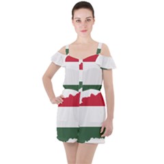 Hungary Country Europe Flag Ruffle Cut Out Chiffon Playsuit