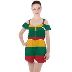 Lithuania Country Europe Flag Ruffle Cut Out Chiffon Playsuit