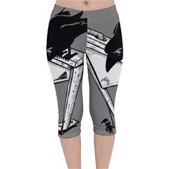 Gallows Raven Chopped Velvet Capri Leggings  by Bajindul