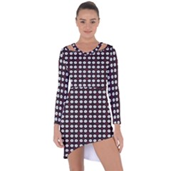 White Flower Pattern On Pink Black Asymmetric Cut-out Shift Dress by BrightVibesDesign