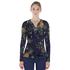 Pineapples Pattern V-neck Long Sleeve Top by Sobalvarro