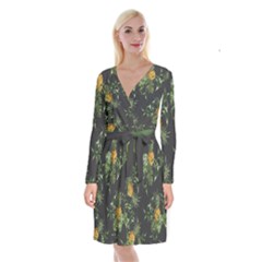 Pineapples Pattern Long Sleeve Velvet Front Wrap Dress by Sobalvarro