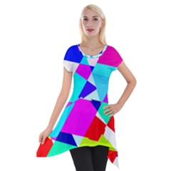 Patchwork Short Sleeve Side Drop Tunic
