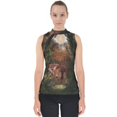 Awesome Wolf In The Darkness Of The Night Mock Neck Shell Top by FantasyWorld7
