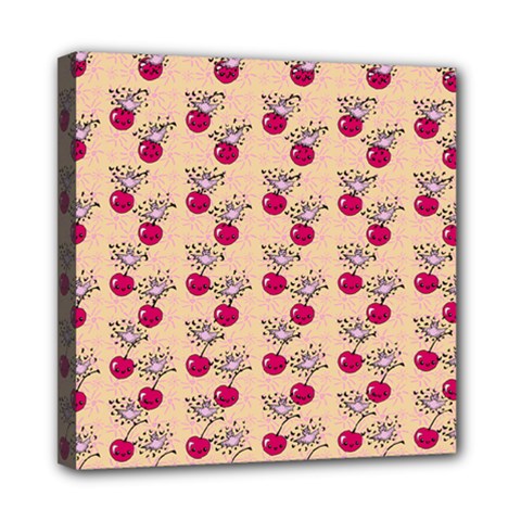 Cherries An Bats Peach Mini Canvas 8  X 8  (stretched) by snowwhitegirl