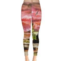 Lighthouse Ocean Sunset Seagulls Leggings  by Sudhe