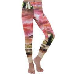 Lighthouse Ocean Sunset Seagulls Kids  Lightweight Velour Classic Yoga Leggings by Sudhe