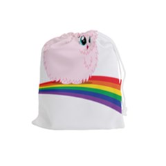 Pink Fluffy Unicorns Dancing On Rainbows Drawing Drawstring Pouch (large)