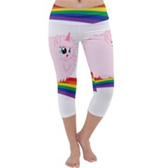 Pink Fluffy Unicorns Dancing On Rainbows Drawing Capri Yoga Leggings by Sudhe