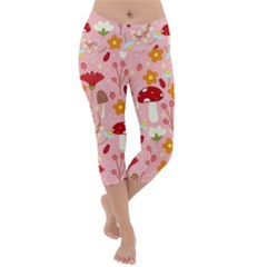 Floral Surface Pattern Design Lightweight Velour Capri Yoga Leggings by Sudhe