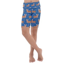 Corgi Patterns Kids  Lightweight Velour Cropped Yoga Leggings