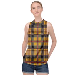 Plaid 5 High Neck Satin Top by ArtworkByPatrick