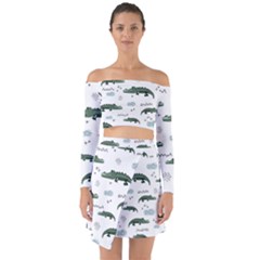 Vector Seamless Pattern With Cute Crocodiles Off Shoulder Top With Skirt Set by Vaneshart