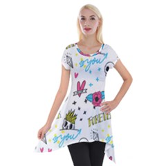 Emo Teens Doodle Seamless Short Sleeve Side Drop Tunic by Vaneshart