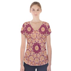 Abstract Art Abstract Background Brown Short Sleeve Front Detail Top by Simbadda