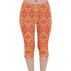  Pattern Abstract Orange Velvet Capri Leggings  by Simbadda