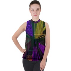 Data City Large Fiction Digital Mock Neck Chiffon Sleeveless Top by Simbadda