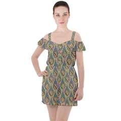 Tribal Background Boho Digital Paper Ruffle Cut Out Chiffon Playsuit by Simbadda