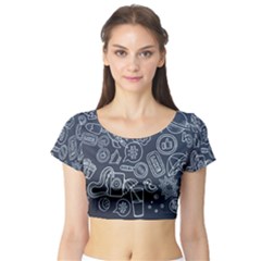 Internet Planets Drinks Computers Short Sleeve Crop Top by Wegoenart