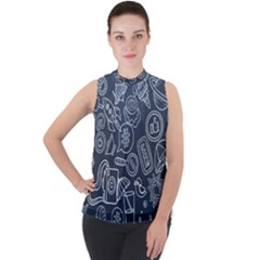 Internet Planets Drinks Computers Mock Neck Chiffon Sleeveless Top by Wegoenart