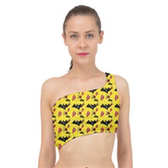 Bat Rose Lips Yellow Pattern Spliced Up Bikini Top 