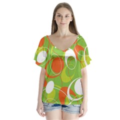 Abstract Seamless Pattern Background V-neck Flutter Sleeve Top