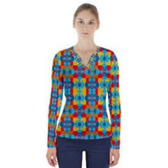 Pop Art  V-neck Long Sleeve Top by Sobalvarro