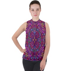 Kaleidoscope  Mock Neck Chiffon Sleeveless Top by Sobalvarro