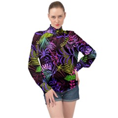 Leaves  High Neck Long Sleeve Chiffon Top by Sobalvarro