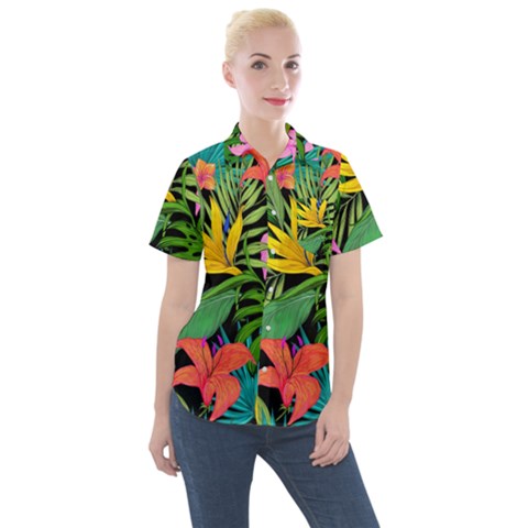 Tropical Greens Women s Short Sleeve Pocket Shirt by Sobalvarro