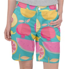 Seamless Pattern With Fruit Vector Illustrations Gift Wrap Design Pocket Shorts by Vaneshart