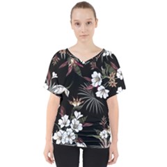 Beautiful Artistic Dark Tropical Pattern V-neck Dolman Drape Top