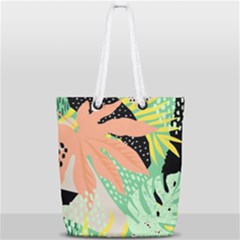 Abstract Seamless Pattern With Tropical Leaves Hand Draw Texture Vector Full Print Rope Handle Tote (small) by Vaneshart