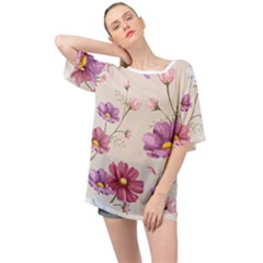 Vector Hand Drawn Cosmos Flower Pattern Oversized Chiffon Top by Sobalvarro