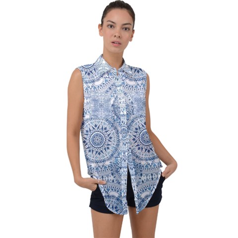 Boho Pattern Style Graphic Vector Sleeveless Chiffon Button Shirt by Sobalvarro