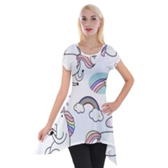 Cute Unicorns With Magical Elements Vector Short Sleeve Side Drop Tunic by Sobalvarro