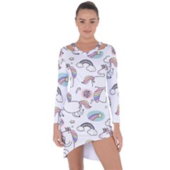 Cute Unicorns With Magical Elements Vector Asymmetric Cut-out Shift Dress by Sobalvarro