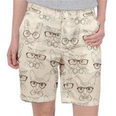 Seamless Pattern Hand Drawn Cats With Hipster Accessories Pocket Shorts by Vaneshart