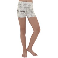 Seamless Pattern Hand Drawn Cats With Hipster Accessories Kids  Lightweight Velour Yoga Shorts by Vaneshart