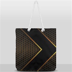 Black Arrow Gold Line Hexagon Mesh Pattern Full Print Rope Handle Tote (large) by Vaneshart